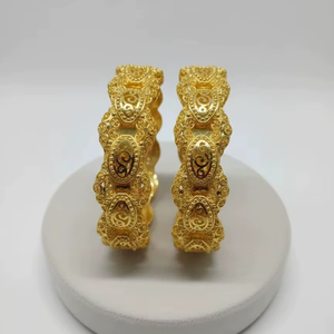 Designer 14K <b>Gold</b> Plated Copper Brass Traditional <b>Bangles</b> for Women Elegant Handcrafted Lightweight Bridal Wedding Jewelry - Product Image 3