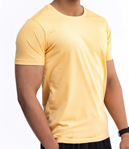 เสื้อยืดคอตตอน 100% ผลิตและพิมพ์ลายตามสั่ง เสื้อผ้าลำลอง สีเหลือง แขนสั้น คอกลม เสื้อผ้ากีฬา เสื้อผ้าออกกำลังกาย - Product Image 1