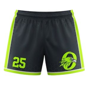 Shorts de lacrosse unisexe noir et vert lime en polyester, coupe athlétique, légers, pour uniforme sportif, entraînement d'équipe et matchs - Product Image 1