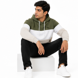Sweat à capuche personnalisé pour homme en molleton de coton, color block, avec cordon de serrage, poche, manches longues, coupe décontractée, oversize, style décontracté et tendance - Product Image 2