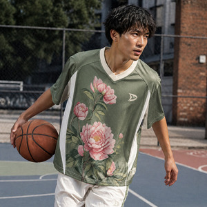 เสื้อยืดคอกว้างสไตล์วินเทจ Y2K แบบสปอร์ต พิมพ์ลายดอกไม้ด้วยเทคนิค DTG  ขายส่งเสื้อเจอร์ซีย์กีฬาผ้าตาข่ายคอวีแบบโอเวอร์ไซส์ - Product Image 4