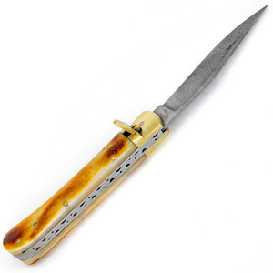 Handmade Damascus Steel Folding Pocket <b>Knife</b> <b>Bone</b> <b>Handle</b> Leather Sheath Camping Hunting Drop Point Utility Wholesale Pasha - Product Image 5