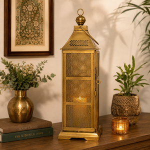 <b>Large</b> Iron Lantern | Antique Gold Metal <b>Candle</b> Lantern for Home Decor, Wedding, Hotel & Event Decoration - Product Image 6