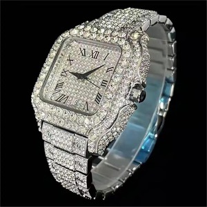 Montre de luxe carrée entièrement sertie de diamants VVS avec cadran romain, montre analogique à quartz entièrement incrustée de diamants pour femmes - Product Image 1