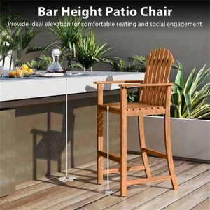 Sgabello da Bar Ergonomico per Esterni, Altezza Seduta 31 Pollici, Design a Doghe, Struttura in Legno, per Tavoli da Bar da 40-43 Pollici, Sedie da Bar Alte - Product Image 5