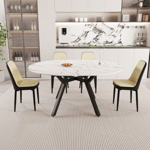 Elegante y Espacioso Juego de Comedor Circular Extensible de 47''/63'' con 4 Sillas de Comedor Acolchadas con Tela de PU - Product Image 1