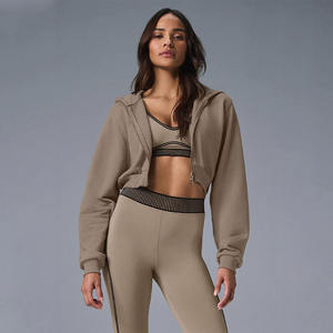 Women Gym Crop Hoodie Cotton Zip Up Lightweight Fitness <b>Jacket</b> Athletic Training Sportswear Premium Quality - Product Image 1