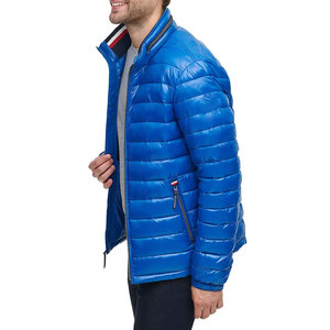 Veste matelassée bleue pour homme, col montant, coupe-vent, fermeture éclair, manteau d'hiver décontracté, coupe régulière, couleur unie, extérieur en polyester - Product Image 3