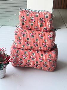 Wholesale Customized Bohemian Floral Cotton Quilted Toiletry Bag <b>Cosmetic</b> Bag Logo for Skin Care Product <b>Storage</b> for Women&Girls - Product Image 5