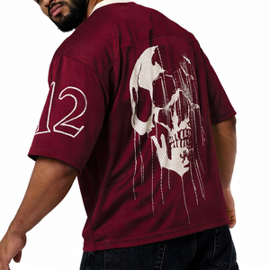 Camiseta de fútbol americano de malla moderna para hombre con gráfico de calavera, ropa deportiva con cuello en V, top deportivo, ropa de equipo personalizada, ropa OEM, pedido al por mayor - Product Image 3