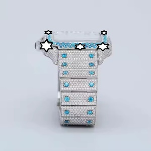 New Design Handmade Luxury Stainless Steel <b>Mechanical</b> Square Case Push Button Clasp Blue Moissanite <b>Watch</b> - Product Image 5