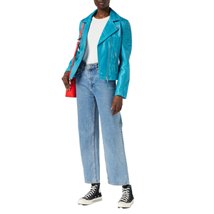 Veste en cuir de vache véritable pour femmes, style motard, coupe ajustée, fermeture éclair, noir, prix d'usine personnalisé, vente en gros - Product Image 4