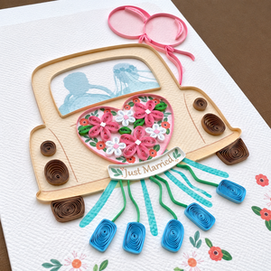 Carte de vœux artisanale élégante pour voiture de mariage, motif quilling, OEM/ODM, papeterie artistique, cadeau en papier, vente en gros, directement de l'usine - Product Image 3