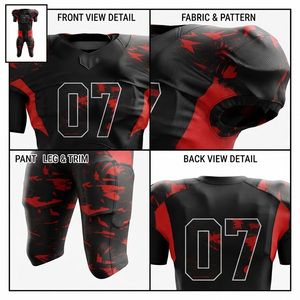 Ensemble d'uniformes de football américain personnalisés, noir, rouge, camouflage, une pièce, vêtements de sport pour adultes, tissu respirant, jersey sublimé ajusté - Product Image 6
