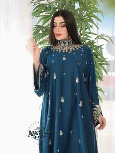 Wholesale AWAIS HOUSE Luxury 2-Piece <b>Set</b> Muslim Women Modest Simple Solid Chiffon <b>Beaded</b> Kaftan OEM Service Washable - Product Image 1