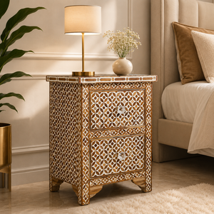 Table d'appoint de salon en bois massif avec incrustation d'os brun, grande capacité, style industriel, meuble de rangement pour coin de canapé - Product Image 2