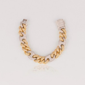 Pulsera de Cadena Cubana de Dos Tonos con Moissanita Plateada y Baño de Rodio, Joyería Hip Hop de Cadena Gruesa para Hombre y Unisex - Product Image 2