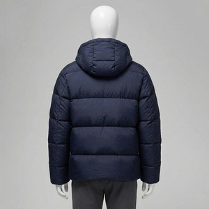Men's Navy Blue Hooded Puffer Jacket Heavyweight Winter Insulated Snap Button Zip Up <b>Bubble</b> <b>Coat</b> Warm Outdoor Streetwear - Product Image 2