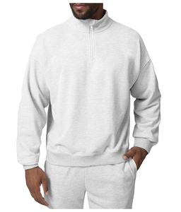 Sweat-shirt à capuche uni en coton de qualité supérieure, à manches longues et fermeture éclair 1/4, idéal pour l'automne - Product Image 3