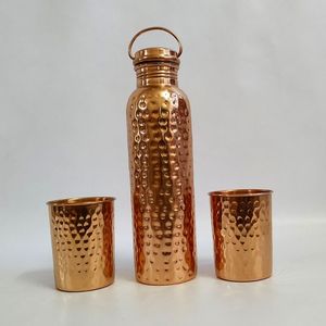 Copper Water Bottle with Glass Set Luxury Copper Drinkware Suitable For Daily Hydration Needs Decorative Yet Functional Bottle - Product Image 1