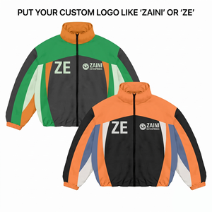 Mens Winter Canvas Premium <b>Windbreaker</b> Jacket <b>Black</b> Contrast Panel Custom Sublimation Embroidery DTF Print Front Logo OEM - Product Image 1