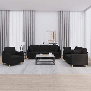 Black 100% Polyester Fabric <b>Sofa</b> <b>Set</b> with Metal Textilene Plywood for Living Room - Product Image 1