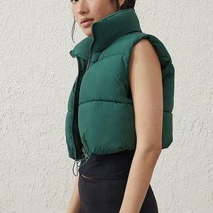 Chaleco Acolchado sin Mangas con Cuello Alto Verde para Mujer, Ropa Exterior Informal, Cortavientos, Color Sólido, Ropa de Invierno Cálida - Product Image 3
