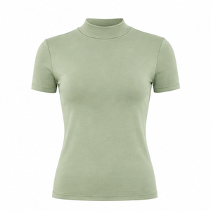 Camiseta de Manga Corta para Mujer, Cuello Redondo, Corte Entallado, Color Verde Salvia, Personalizable, Algodón Peinado Suave, WMNTS-0013 - Product Image 1