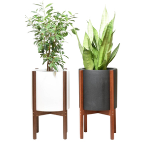 Vente en gros de jardinières modernes en métal galvanisé avec support en bois de teck, pot de fleurs décoratif pour l'intérieur et l'extérieur, décoration de jardin, base en bois - Product Image 3