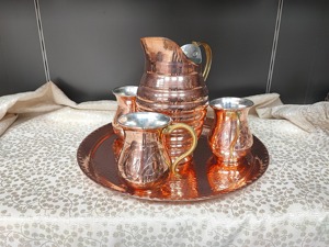 Vintage Copper Pitcher With Gold Handle Metal Water <b>Jug</b> For <b>Drinks</b> Party Use Durable Design - Product Image 4