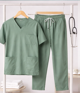 ชุดสครับแพทย์คอวีแบบยูนิเซ็กซ์ เนื้อผ้าคอตตอนผสม นุ่ม ระบายอากาศได้ดี เสื้อและกางเกง ชุดทำงานในโรงพยาบาลที่สวมใส่สบาย - Product Image 2