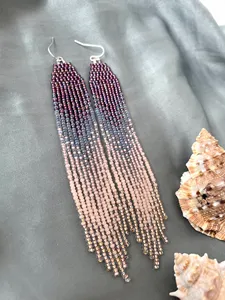 Pendientes brillantes, pendientes delicados con cuentas, pendientes con flecos de cuentas pequeñas, pendientes resplandecientes, pendientes largos con cuentas, pendientes brillantes para la noche. - Product Image 6