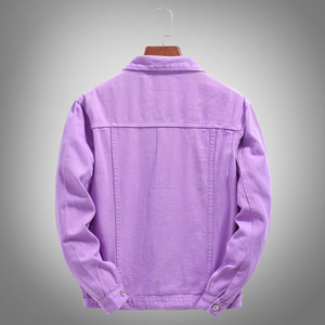 Chaqueta vaquera morada para hombre, estilo casual de primavera, de algodón, con cuello vuelto, abotonadura sencilla, corte regular, color liso, estilo lavado. - Product Image 2