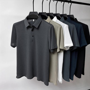 Custom Men’s Jacquard Waffle <b>Polo</b> Shirt Breathable Ice Silk Knit <b>Polo</b> Short Sleeve Business Casual Tee Anti-Wrinkle High Elastic - Product Image 2