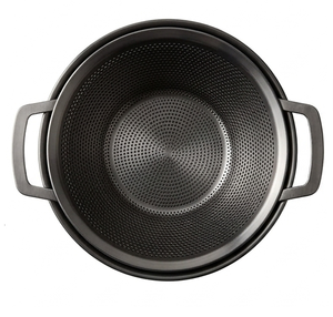 Cesta coladora de metal negra perforada con asas para cocina - Product Image 3