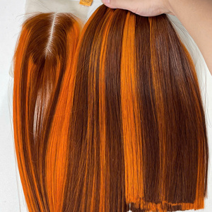 Prix usine 100% brut vierge vietnamien trame humaine dentelle perruque os droit Piano couleur Orange Super Double dessiné Extensions de cheveux - Product Image 1