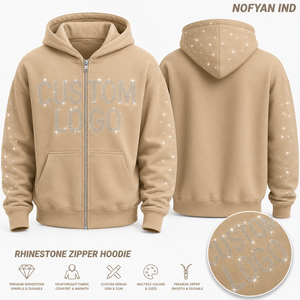 Sudadera con Capucha y Cremallera de Diseño Personalizado con Pedrería, Bolsillo, 100% Algodón, Unisex, Ecológica, de Secado Rápido, Transpirable, para Invierno, Marca Privada - Product Image 1