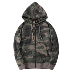 Sudadera con Capucha y Cremallera para Hombre, Camuflaje, Corte Regular, Informal, de Algodón Tejido, para Otoño - Product Image 1