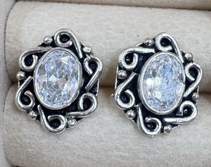 Handmade 925 Sterling <b>Silver</b> Oval Cubic Zirconia <b>Stud</b> Earrings Vintage Beaded Style Fine Jewelry Wholesale - Product Image 5