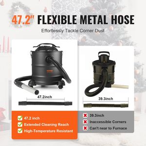 Aspirateur à cendres puissant de 1200 W, 5 gallons, câble d'alimentation de 16,4 pieds, aspiration inversée de 16 Kpa pour les cheminées, aspirateurs industriels - Product Image 5