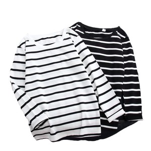 T-shirt rayé à manches longues pour femme, grande taille, avec logo OEM, élégant, noir et blanc, collection Printemps-Automne-Hiver 2026 - Product Image 1