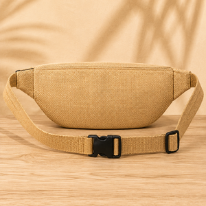 Eco Friendly Geometric Pattern <b>Medium</b> Capacity Jute Fanny Pack Zipper Chest Pack Waist Bag Durable Crossbody Sling <b>Purse</b> - Product Image 6