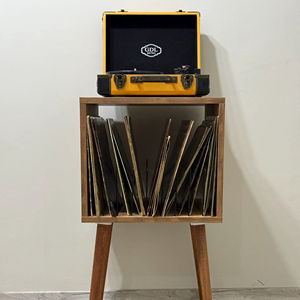 Meuble de rangement pour tourne-disque en bois massif de luxe, style mid-century modern, avec étagère de rangement pour disques vinyles, pour salon - Product Image 1
