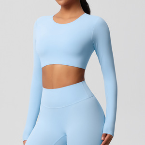 Conjunto de Yoga de 2 Piezas Azul Claro para Mujer, Leggings de Cintura Alta, Top Corto, Ropa Deportiva sin Costuras, Ropa de Entrenamiento - Product Image 2