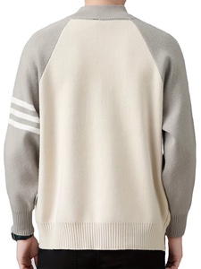 Cardigan en maille épais pour homme, col montant zippé, respirant, polyester/coton, avec chaînes décoratives sur le devant – Collection Automne Hiver - Product Image 2