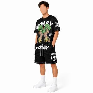 Custom Men Money Print <b>Mesh</b> T Shirt Cargo Shorts Set 2 Piece Summer Streetwear Hip Hop Outfit Breathable Polyester <b>Top</b> Wear - Product Image 1