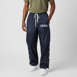 Pantalones deportivos de nailon para hombre con botones a presión laterales, pantalones jogger con logo personalizado, pantalones cortavientos de streetwear, pantalones de entrenamiento OEM para hombre - Product Image 1