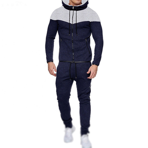 Men's Autumn Tracksuit Set Full-<b>Zip</b> <b>Hooded</b> Color Blocking Polyester Cotton Jogging Suit with Side Pockets Casual Wear - Product Image 5