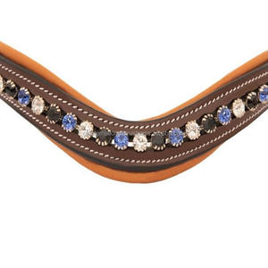 Wave Shape High Quality Tan Leather Horse Brow Band Soft Comfortable Tan Padding in All Sizes with <b>Large</b> Crystals and <b>Stones</b> - Product Image 6