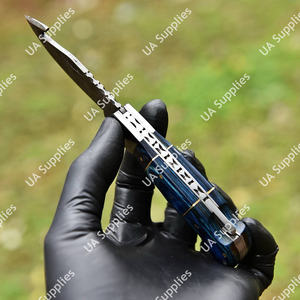 Couteau de chasse DIY d'extérieur, lame en acier Damas, pointe tombante, verrouillage arrière, manche en bois Pakka, couteau de survie tactique pliant, OEM ODM - Product Image 6
